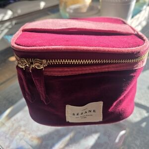 Sezane Deep Red Velvet Cosmetic Bag